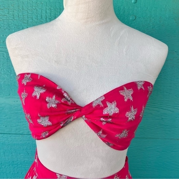 ROCOCO SAND PINK METALLIC SILVER STARS FUN 🌟🌟BANDEAU TOP SIZE SMALL - Picture 2 of 4
